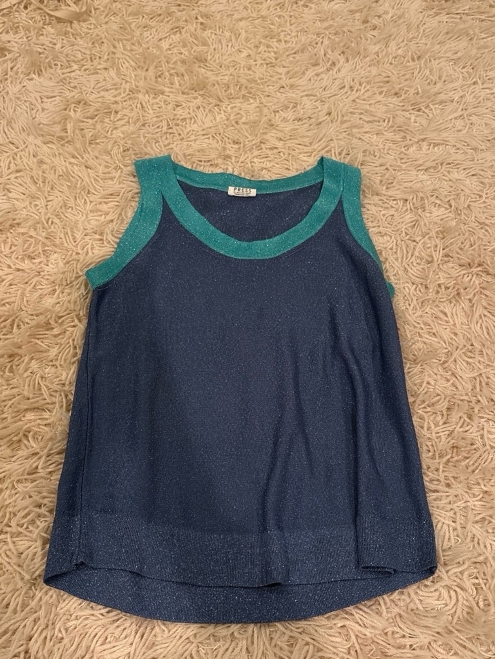 Sparkle Navy Sleeveless Tank with Teal Trim